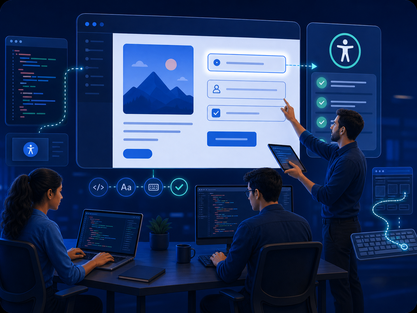 Accessibility remediation workspace showing code improvements and inclusive interface fixes