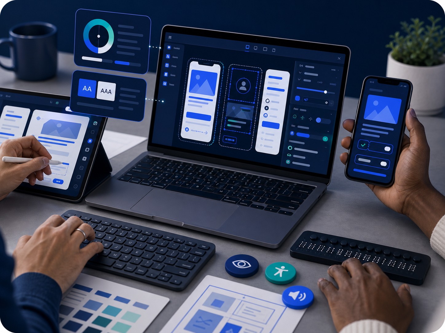Accessible UX design studio with inclusive wireframes and design system components