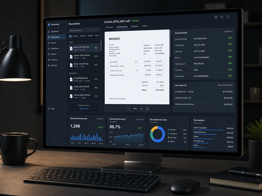 AI document intelligence dashboard mockup