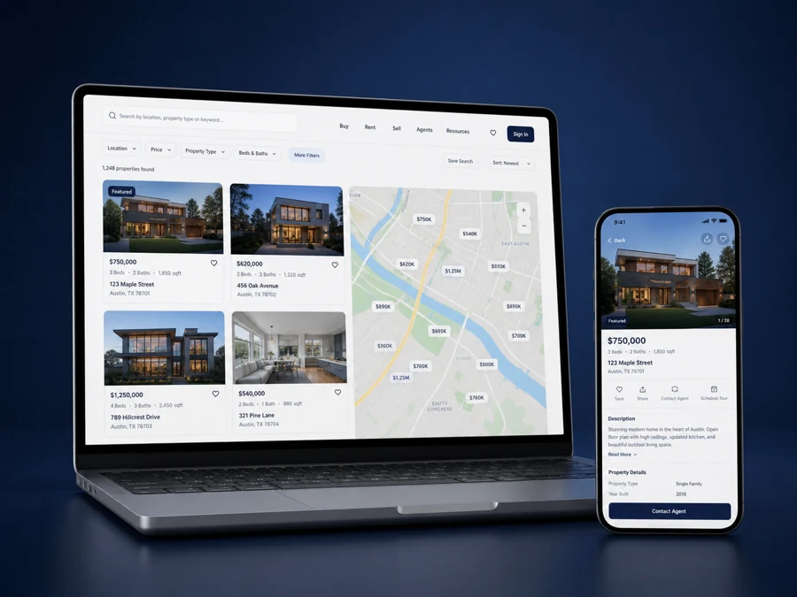 Real-estate platform interface mockup