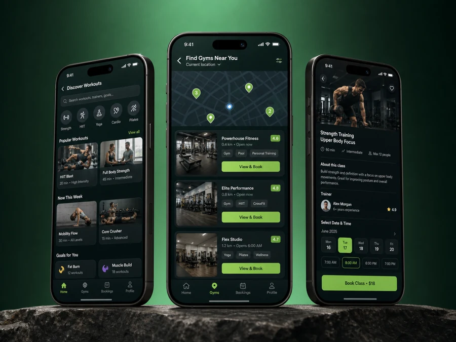 Fitness mobile app interface mockup