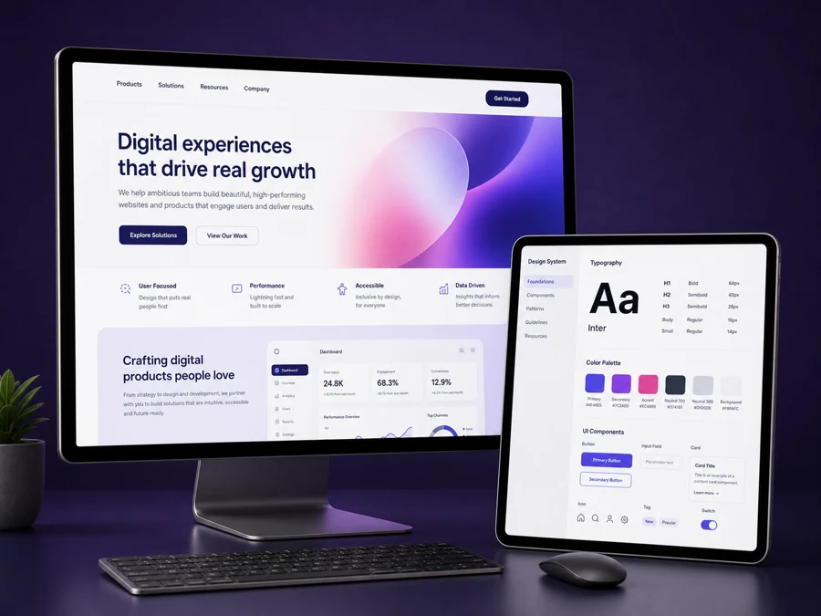 Marketing website design system mockup
