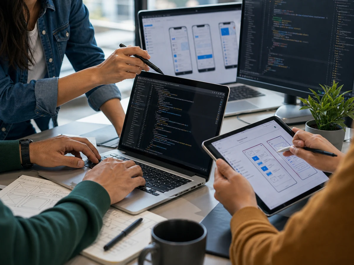Engineering team working across code and product design